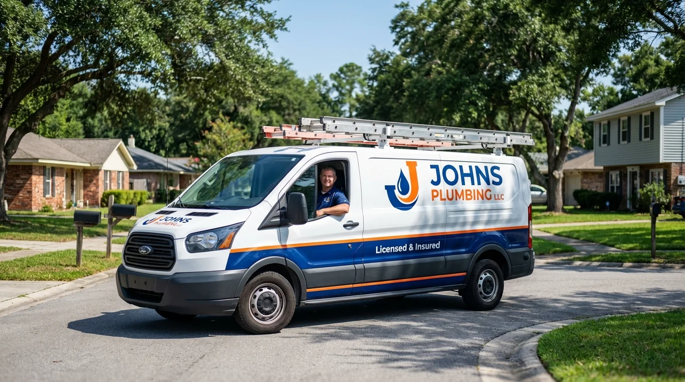 Johns Plumbing LLC service van in Charlotte Hall, MD