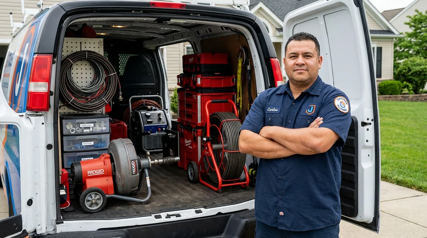 Professional drain cleaning equipment and Johns Plumbing LLC plumber in Charlotte Hall