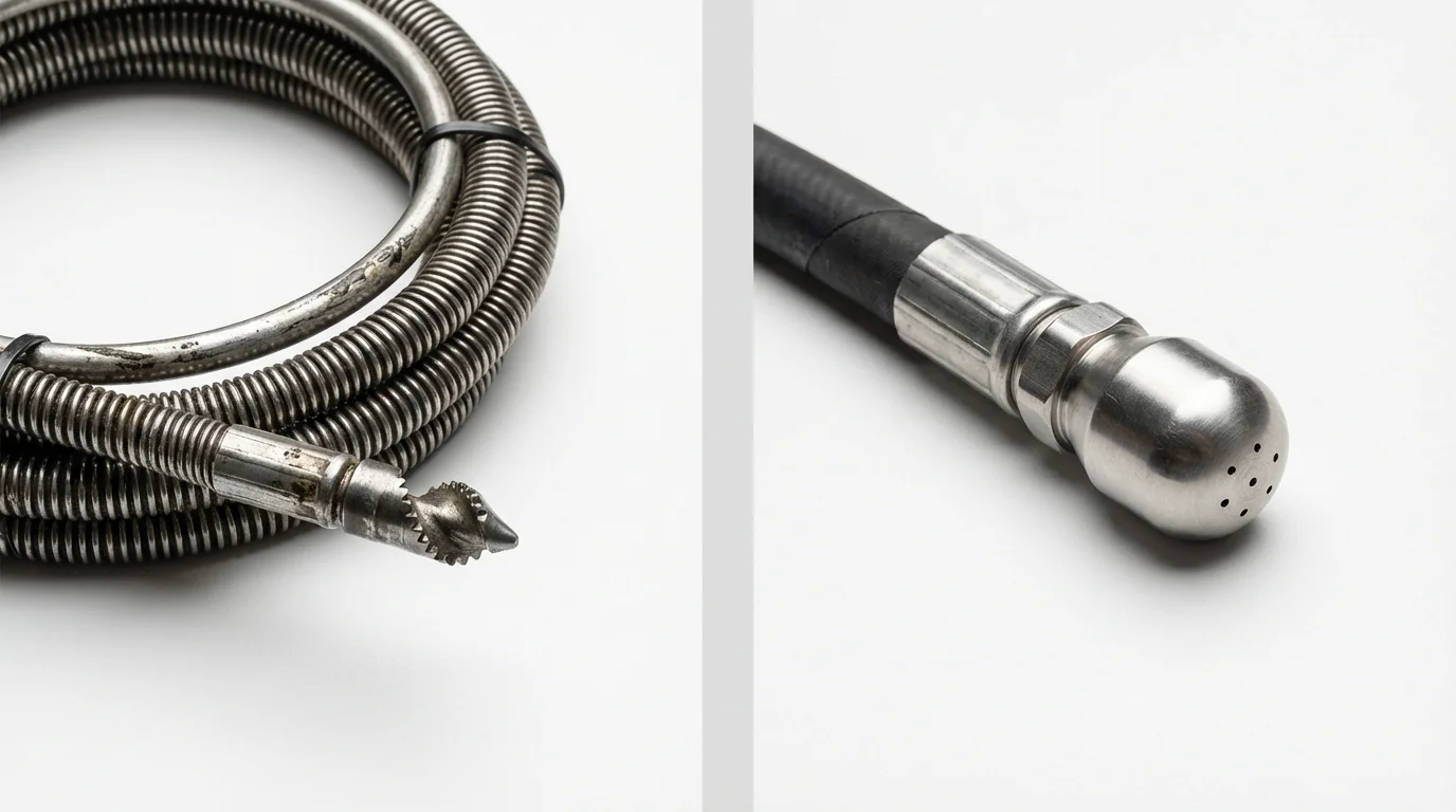 Drain snake cable and hydro jetting nozzle used for drain cleaning in Charlotte Hall, MD