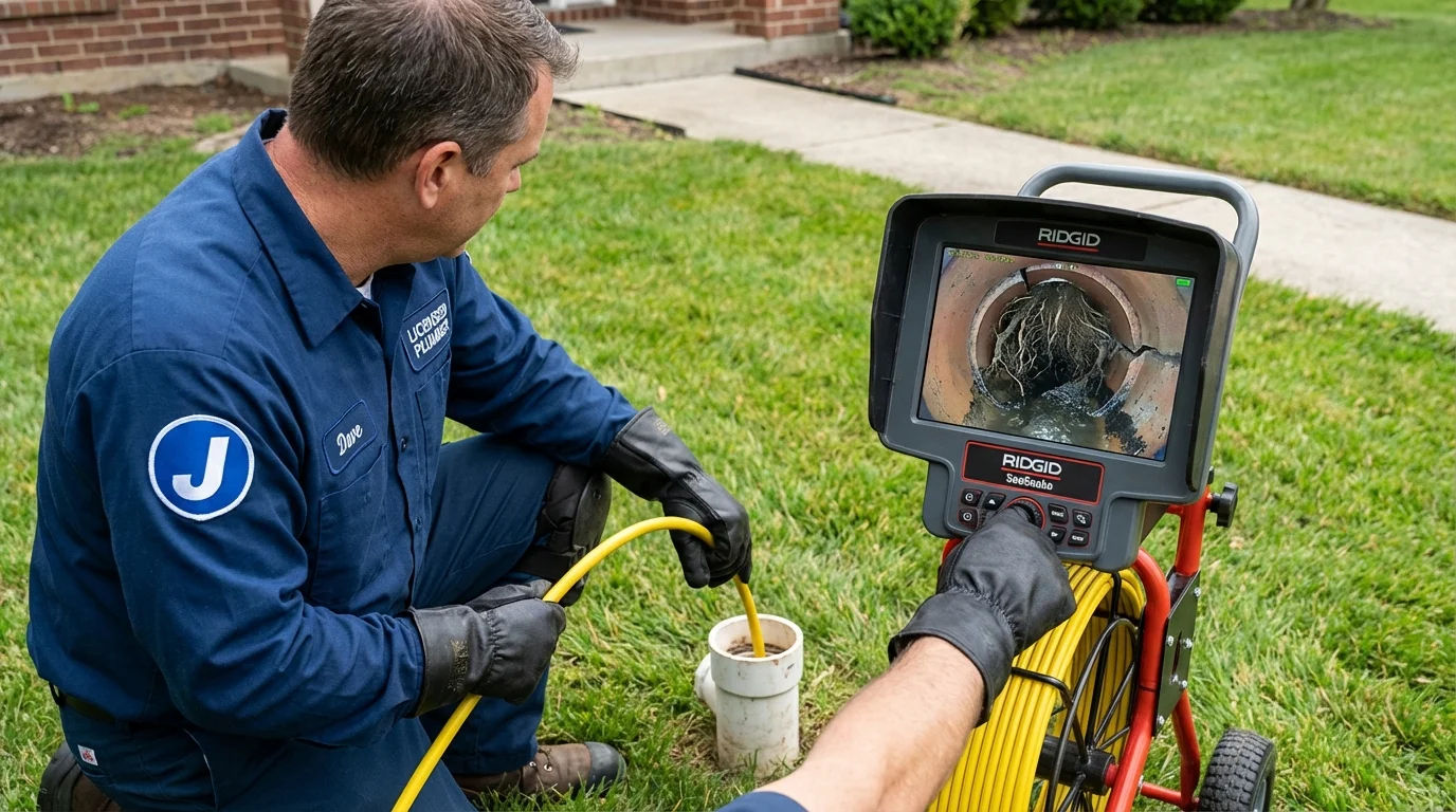 Sewer camera inspection being performed by Johns Plumbing LLC in Charlotte Hall